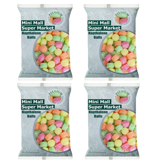 MiniMall Super Market Pure Quality Colourful Napthalene Balls 800 Gram (Pack of 4, 200 gm Each)