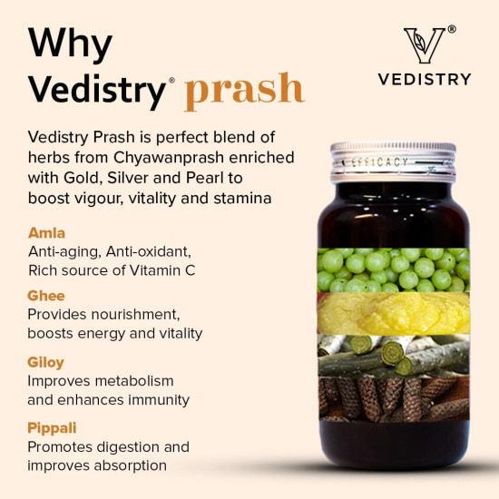 Vedistry Prash Promotes strength stamina and vigour | Daily health tonic for all seasons | Enriched with Gold, Silver and Pearl 900 gm (Pack of 2)