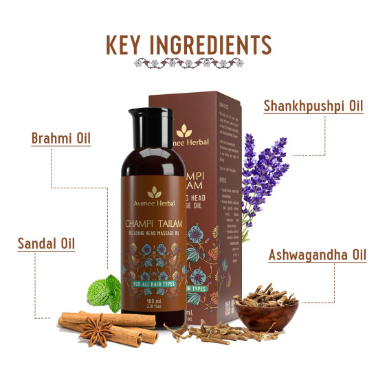 Avimee Herbal Champi Tailam | Herbal Cool Oil | Relieves Headache, Fatigue, Sleeplessness and Tension | Mineral Oil Free | 100 ml