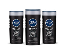 Nivea Active Clean Body Wash with Active Charcoal, Shower Gel For Body, Face & Hair, 250ml (Pack of 3)