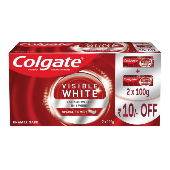 Colgate MaxFresh Toothpaste Blue Gel Paste with Menthol for Super Fresh Breath 300g & Colgate Visible White Teeth Whitening Toothpaste, Protects Enamel, Removes Stain, With Whitening Accelerators 200g