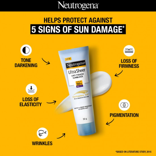 Neutrogena Ultra Sheer Sunscreen SPF 50+ | Broad Spectrum UVA/UVB PA++++ | No White Cast | Water resistant, Ultra light & Non sticky | For Oily, Dry & Sensitive Skin | For Men & Women | 60g ( 30 gm - Pack of 2)