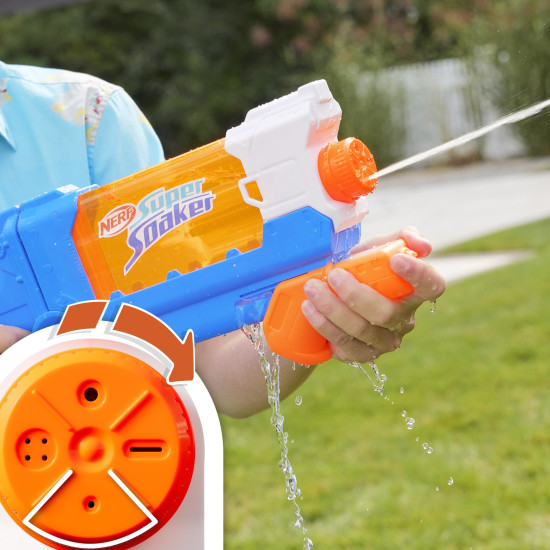 Nerf Super Soaker Flip Fill Water Blaster - 4 Spray Styles - Fast Fill - Large 890ml Water Tank - Pichkari for Outdoor Water Games, Branded Toy Pichkari for Holi Festival, for Kids 6+