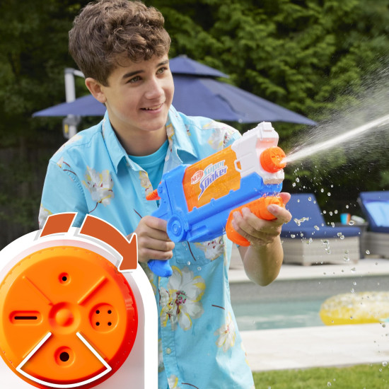 Nerf Super Soaker Flip Fill Water Blaster - 4 Spray Styles - Fast Fill - Large 890ml Water Tank - Pichkari for Outdoor Water Games, Branded Toy Pichkari for Holi Festival, for Kids 6+