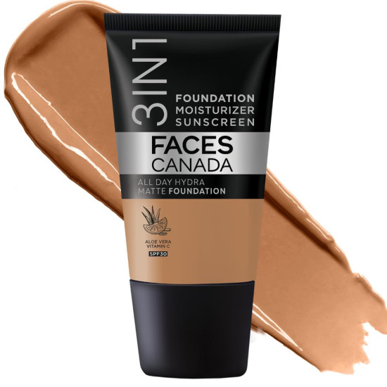 FACESCANADA Cream All Day Hydra Matte Foundation - Mini | 3in1 Foundation + Moisturizer + SPF 30 | 24 HR Aloe Hydration & Vitamin C | 10HR Wear | Medium to High Buildable Coverage | Warm Sand (18 ml)
