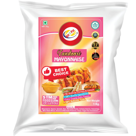 Am 2 Pm - Tandoori Mayonnaise 1kg Multipurpose Creamy Sauce For Burgers, Sandwiches Salad Dressing, Fresh Veg Non Veg Fried Snack Wraps & Rolls Hot Dog Momos