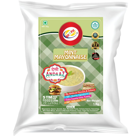 Am 2 Pm - Mint Mayonnaise Multipurpose Creamy Sauce For Burgers, Sandwiches Salad Dressing,Veg Non Veg Fried Snack Wraps & Rolls Hot Dog Momos - 1Kg