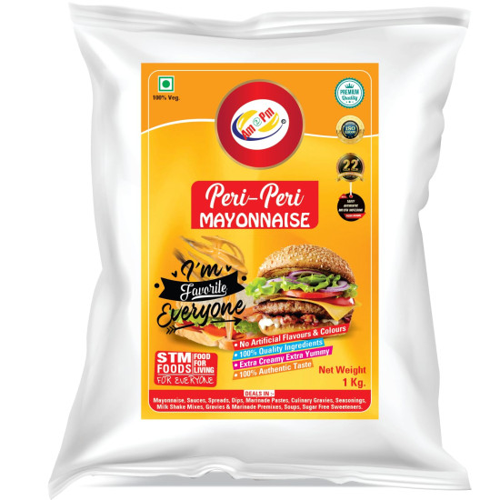 Am 2 Pm - Peri Peri Mayonnaise Veg Mayonnaise, 100% Vegetarian Creamy Mayo Used For Dressings And Condiments - 1Kg