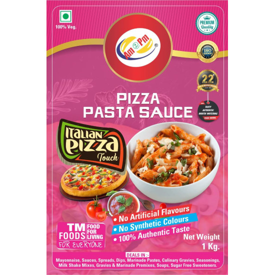 Am 2 Pm - Pizza Pasta Sauce & Dip | 100% Authentic Taste| No Artificial Colours & Flavours | No MSG | No Trans Fat | All Natural Ingredients | Contains natural Protein, Minerals, Fiber | Mouth-watering Italian Taste - 1Kg