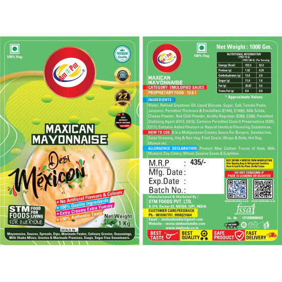 Am 2 Pm - Mexican Mayonnaise 1kg Multipurpose Creamy Sauce For Burgers, Sandwiches Salad Dressing,Veg Non Veg Fried Snack Wraps & Rolls Hot Dog Momos