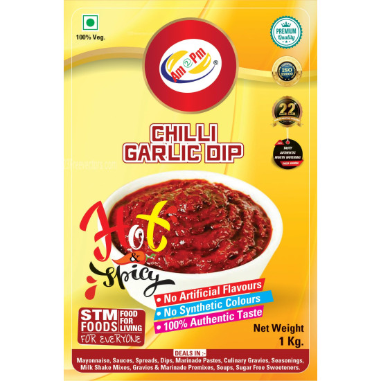 Am 2 Pm - Chilli Garlic Dip Spicy Sauce or Dip | No added aritifical colours & flavours | Dip For Veg Or Non Veg Fast Food Snacks - 1Kg