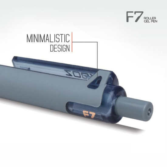 FLAIR Zoox F7 0.7mm Retractable Roller Gel Pen | Minimalistic Design Rubberised Body For Better Grip | Waterproof Ink For Smudge Free & Smooth Writing | Fitted With Jumbo Refill | Blue Ink, Pack of 5