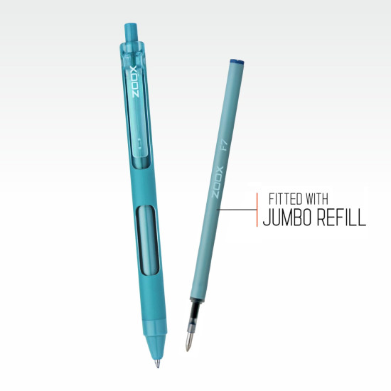 FLAIR Zoox F7 0.7mm Retractable Roller Gel Pen | Minimalistic Design Rubberised Body For Better Grip | Waterproof Ink For Smudge Free & Smooth Writing | Fitted With Jumbo Refill | Blue Ink, Pack of 5