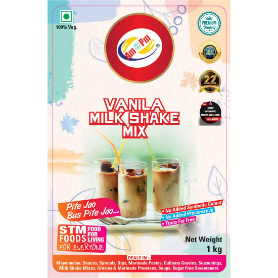 Am 2 Pm - Premium Silky Smoothy Milk Shake Mix, Flavoured Milk shake Premix Powder, Instant Premix Drink Milkshake Powder (Vanilla)