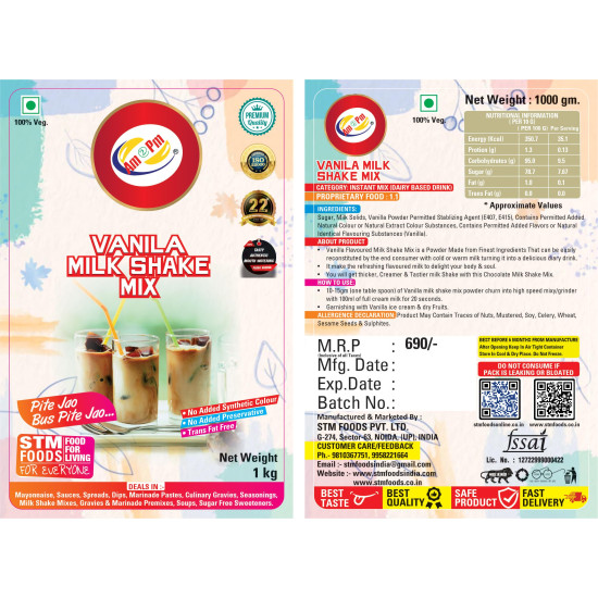 Am 2 Pm - Premium Silky Smoothy Milk Shake Mix, Flavoured Milk shake Premix Powder, Instant Premix Drink Milkshake Powder (Vanilla)