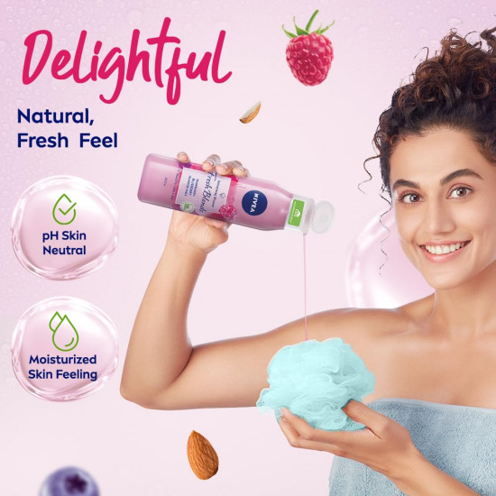 Nivea Fresh Blends Raspberry with Natural Fruit Extracts, Vegan Body wash, Fruity Shower Gel for Women with Blueberry and Almond Milk, 300ml