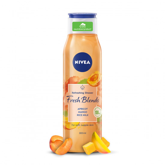 Nivea Fresh Blends Apricot with Natural Fruit Extracts, Vegan Body wash, Fruity Shower Gel for Women with Mango and Rice Milk, 300 ml
