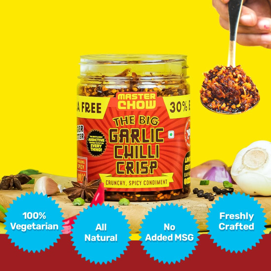 MasterChow Chilli Garlic Crisp (450gms) - 30% Extra | Made with Sichuan Peppercorns, Crunchy Garlic & Red Chillies