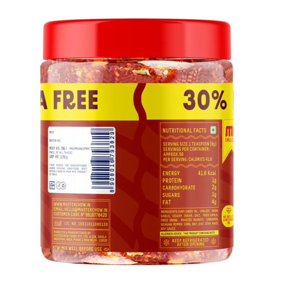 MasterChow Chilli Garlic Crisp (450gms) - 30% Extra | Made with Sichuan Peppercorns, Crunchy Garlic & Red Chillies