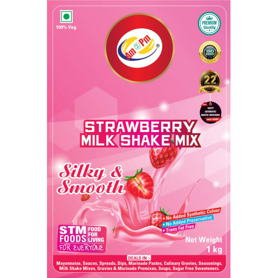 Am 2 Pm - Premium Silky Smoothy Milk Shake Mix, Flavoured Milk shake Premix Powder, Instant Premix Drink Milkshake Powder (Strawberry)