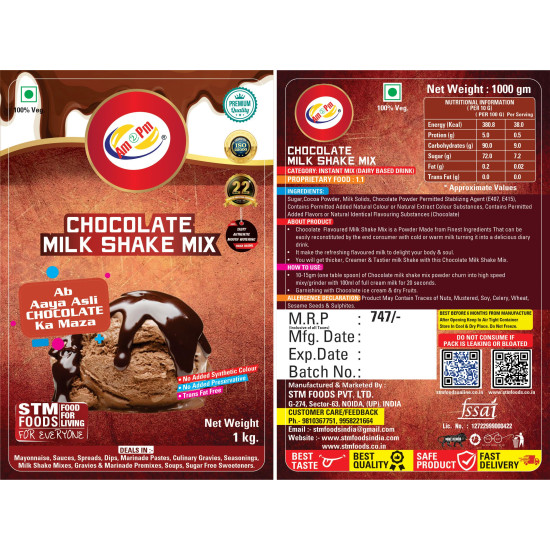 Am 2 Pm - Premium Silky Smoothy Milk Shake Mix, Flavoured Milk shake Premix Powder, Instant Premix Drink Milkshake Powder (Chocolate)