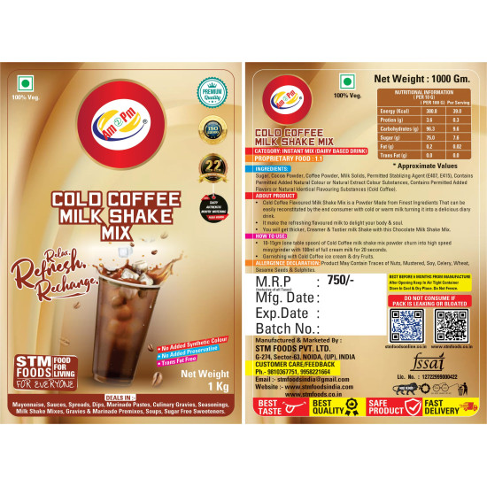 Am 2 Pm - Premium Silky Smoothy Milk Shake Mix, Flavoured Milk shake Premix Powder, Instant Premix Drink Milkshake Powder (Cold Coffee)