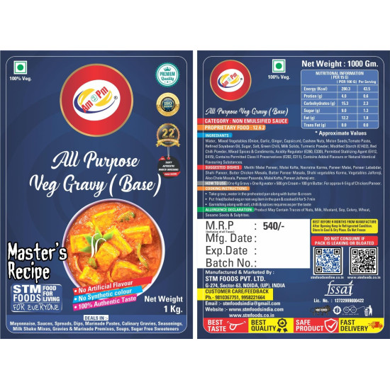 Am 2 Pm - Veg All Purpose Gravy Mix | Ready to Mix Cook Paste | Instant Easy to Cook Mix | 1kg