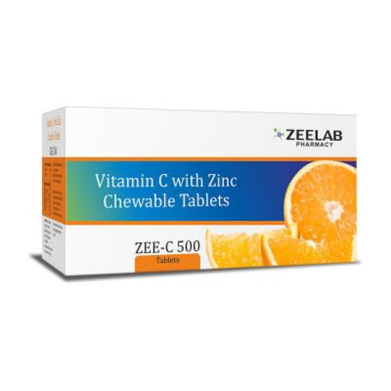 Zeelab Zee C 500mg Tablet | Vitamin C with Zinc Supplements Chewable Tablets for Immunity and Glowing Skin (10 Tablets)