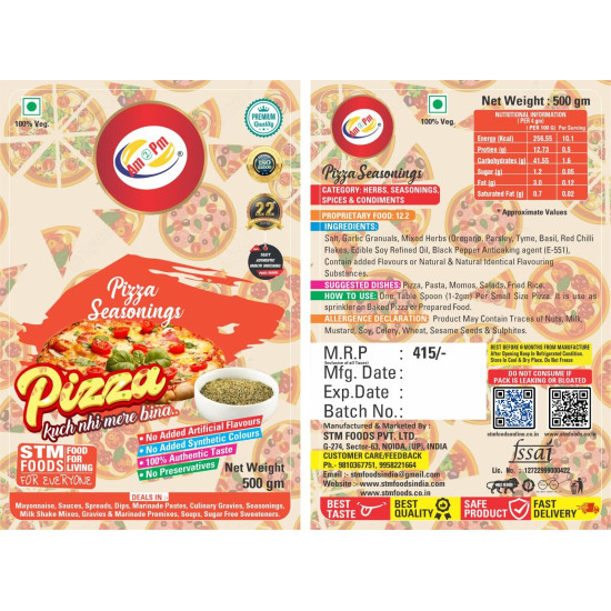 Am 2 Pm - Pizza Seasoning 500gm, Italian Spice Blend for Pizza, Pasta Premium Herbs and Spices Pizza and Pasta