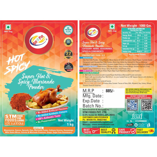 Am 2 Pm - Super Hot & Spicy Marinade Base Mix Ready to Cook Spice Mix 1kg | Just Mix & Cook |Wet Marinade Powder