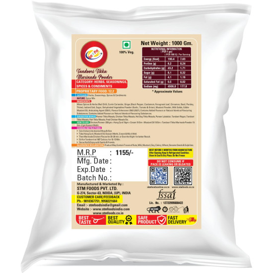 Am 2 Pm - Tandoori Tikka Marinade Base Powder 1kg, Ready to cook spice mix, Smoky Tandoori Chicken Masala, Paneer Tikka Masala, Mushroom Tikka Masala