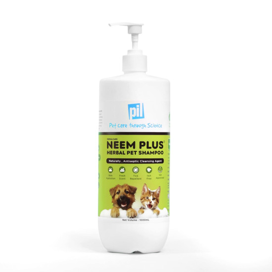 Pil Neem Plus Herbal Pet Shampoo 1000ml | Puppy Safe | Anti-Fungal, Anti-Ticks and Fleas, Antibacterial, Antiseptic & pH Balanced Dog Shampoo | Regular use Coat Cleansing Shampoo for Pets