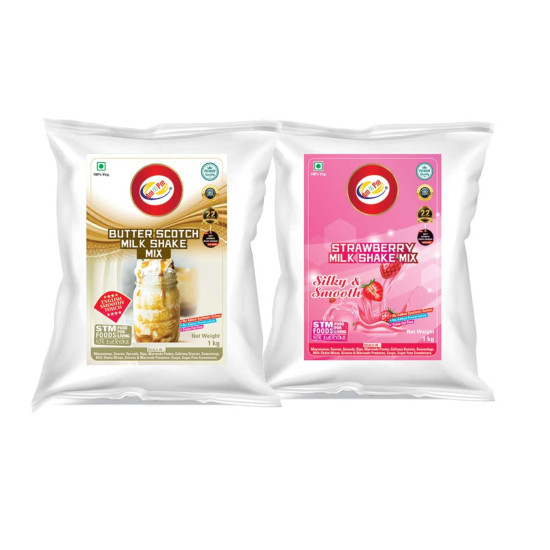 Am 2 Pm - Premium Silky Smoothy Milk Shake Mix, Instant Premix Drink Milkshake Powder, Pack of 2 (BUTTERSCOTCH + STRAWBERY (1KG EACH))