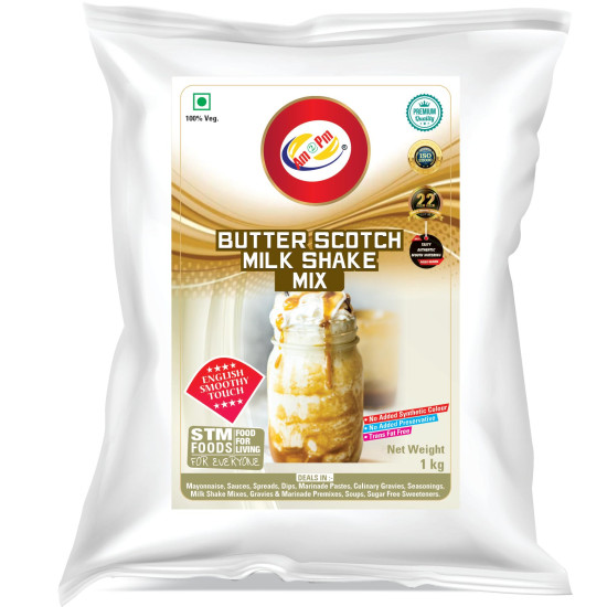 Am 2 Pm - Premium Silky Smoothy Milk Shake Mix, Instant Premix Drink Milkshake Powder, Pack of 2 (BUTTERSCOTCH + STRAWBERY (1KG EACH))