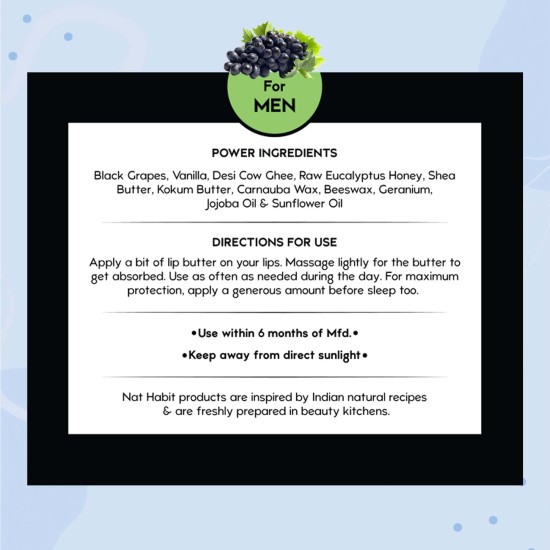 Nat Habit Non Tinted Black Grape Lip Balm For Dark Lips Lightening, Dry And Chapped Lips 8g-(Pack of 2)