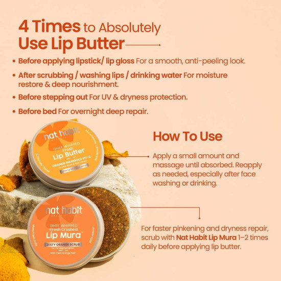 Nat Habit Orange Marigold Lip Balm Fresh Infused Lip Butter With Desi Ghee & Raw Honey For Lip Pigmentation, Lightening, Lip Repair, Dark And Chapped Lips (8gm) (Pack of 2) Nat Habit Orange Marigold Lip Balm Fresh Infused Lip Butter With Desi Ghee & Raw Honey For Lip Pigmentation, Lightening, Lip Repair, Dark And Chapped Lips (8gm) (Pack of 2)