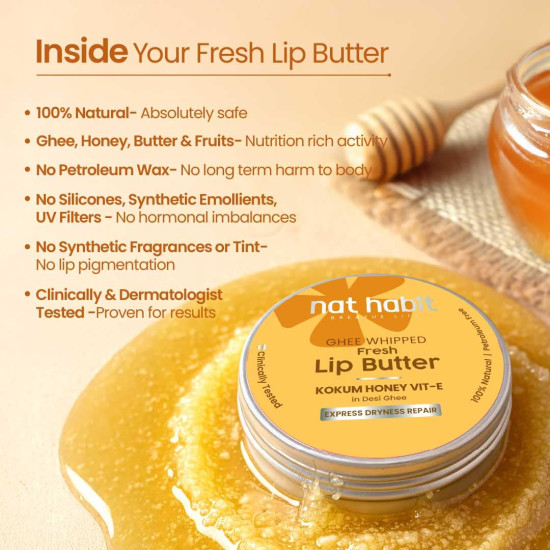 Nat Habit Kokum Honey Lip Balm Fresh Infused Lip Butter With Desi Ghee & Raw Honey For Lip Pigmentation, Lightening, Lip Repair, Dark And Chapped Lips 8gm- (Pack of 2)