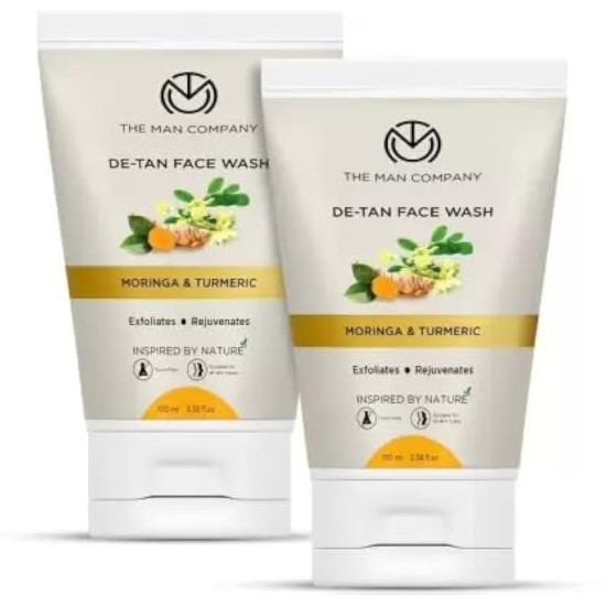 The Man Company De Tan Face Wash for Men with Turmeric & Moringa | Tan Removal, Oil Control & Anti-Pollution | Unclog Pores | Deep Cleansing | Blackheads Removal - 100ml, Pack of 2
