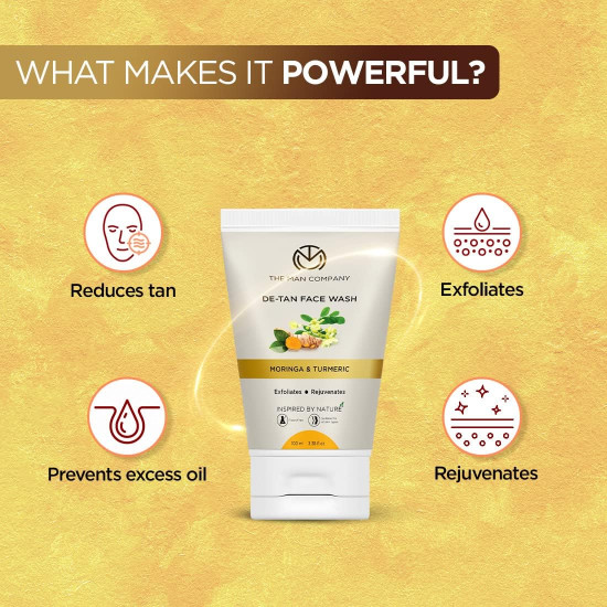 The Man Company De Tan Face Wash for Men with Turmeric & Moringa | Tan Removal, Oil Control & Anti-Pollution | Unclog Pores | Deep Cleansing | Blackheads Removal - 100ml, Pack of 2