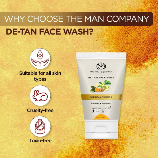 The Man Company De Tan Face Wash for Men with Turmeric & Moringa | Tan Removal, Oil Control & Anti-Pollution | Unclog Pores | Deep Cleansing | Blackheads Removal - 100ml, Pack of 2