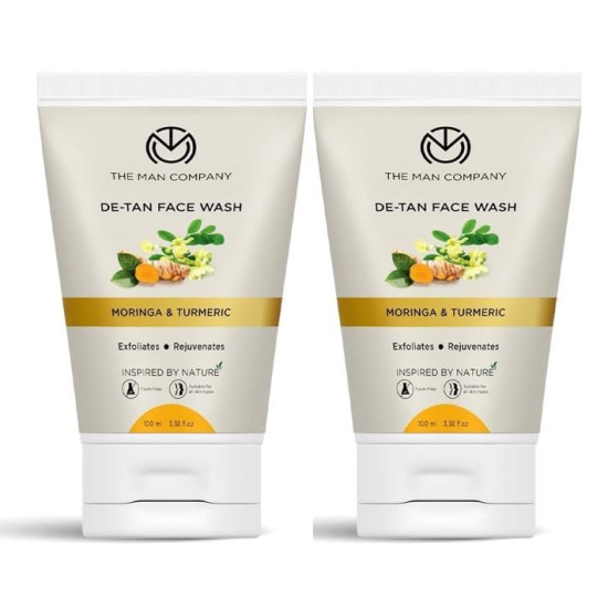 The Man Company De Tan Face Wash for Men with Turmeric & Moringa | Tan Removal, Oil Control & Anti-Pollution | Unclog Pores | Deep Cleansing | Blackheads Removal - 100ml, Pack of 2
