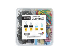 BRUSTRO Assorted Clip Box | Includes 120 Paper Clips-28mm & 56 Binder Clips (25mm- 6 pcs| 19mm- 15 pcs| 15mm- 35pcs) | Home, Office, Stationery use, Ideal for Kids and Adults, Reusable, Flexible