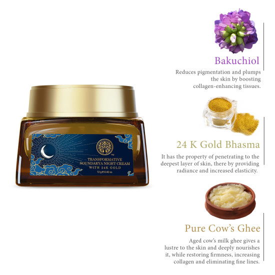 Forest Essentials Transformative Soundarya Anti Ageing Night Cream with 24K Gold | For Dry & Dehydrated Skin | With Bakuchiol & Hyaluronic Acid | Moisturising and Hydrating