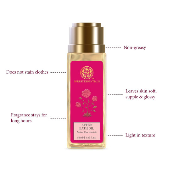 Forest Essentials After Bath Oil Indian Rose Absolute | Ayurvedic Scented Natural After Shower Oil | For Nourished & Moisturised Skin