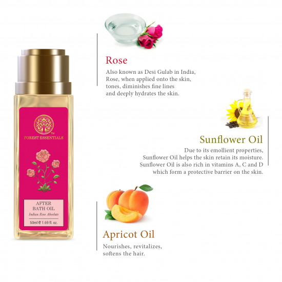Forest Essentials After Bath Oil Indian Rose Absolute | Ayurvedic Scented Natural After Shower Oil | For Nourished & Moisturised Skin