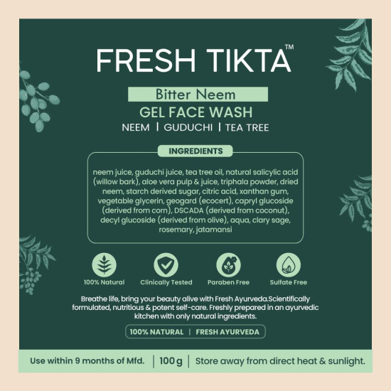 Nat Habit Neem Gel Face Wash For Oily Skin Acne, Pimple And Oil Control With Glowing Skin, Paraben & Sulpahte Free Face Cleanser For Men & Women, (100 g)