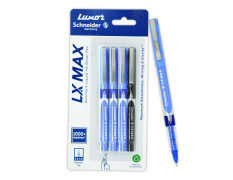 Luxor Schneider LX MAX roller ball pen, Pack of 4, 3 Blue+1 Black, Needle Tip, 0.5mm, 100% German Technology, 1000+ mtrs writing length, Waterproof Ink, Ideal for Students & Professionals