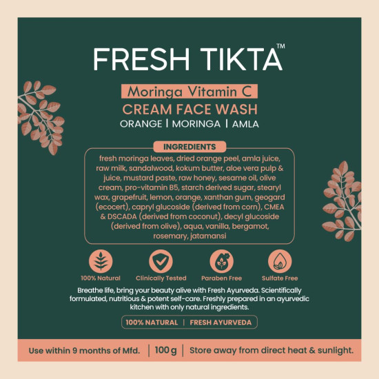 Nat Habit Moringa Vitamin-C Cream Face Wash For Pimple And Oil Control With Glowing Skin, Paraben & Sulphate Free Face Cleanser For Men & Women, (100 g)