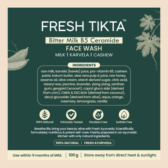 Nat Habit Bitter Milk Cream Face Wash For All Skin Type Acne, Pimple And Oil Control With Glowing Skin, Paraben & Sulphate Free Face Cleanser For Men & Women, (100 g)