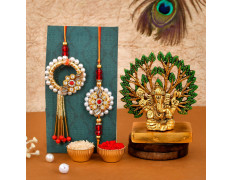 CraftVatika Rakhi Gift Combo for Brother Bhaiya and Bhabhi | Bhaiya Bhabhi Couple Rakhi Set of 2 | Rakhi with ganesha Idol Gift for Brother | Premium Kundan Lumba Rakhi for Bhabhi